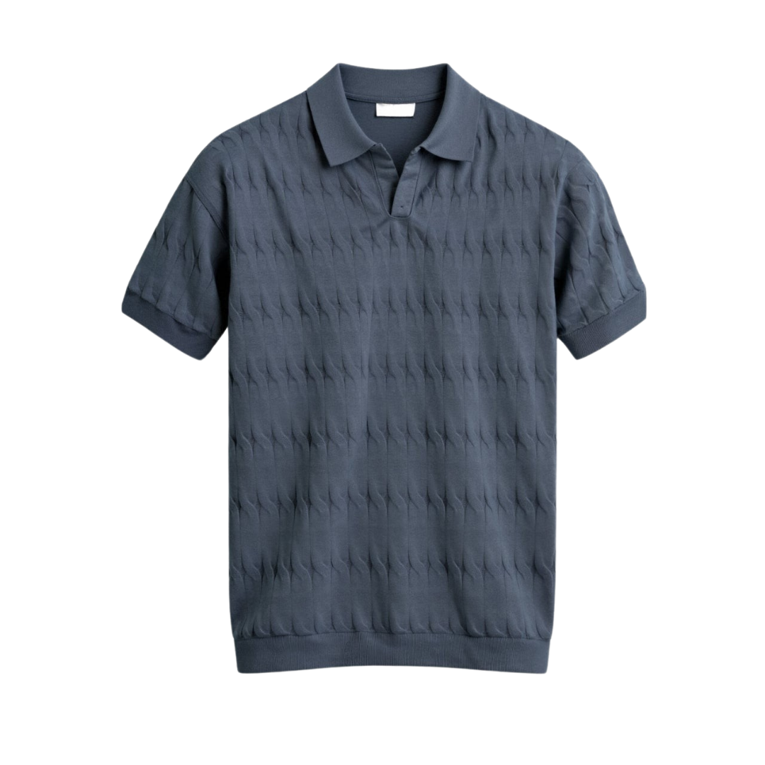 Polo en maille torsadée à col en V de qualité supérieure