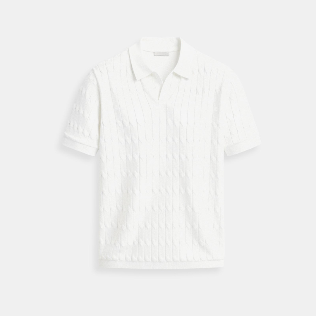 Polo en maille torsadée à col en V de qualité supérieure