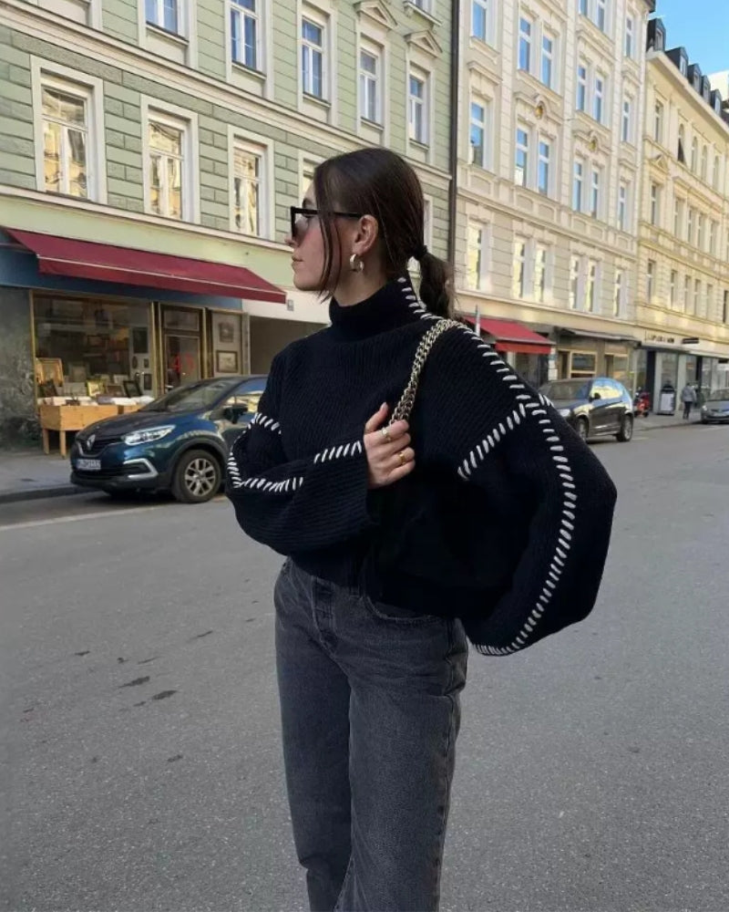 Lila Struktur-Strickpullover