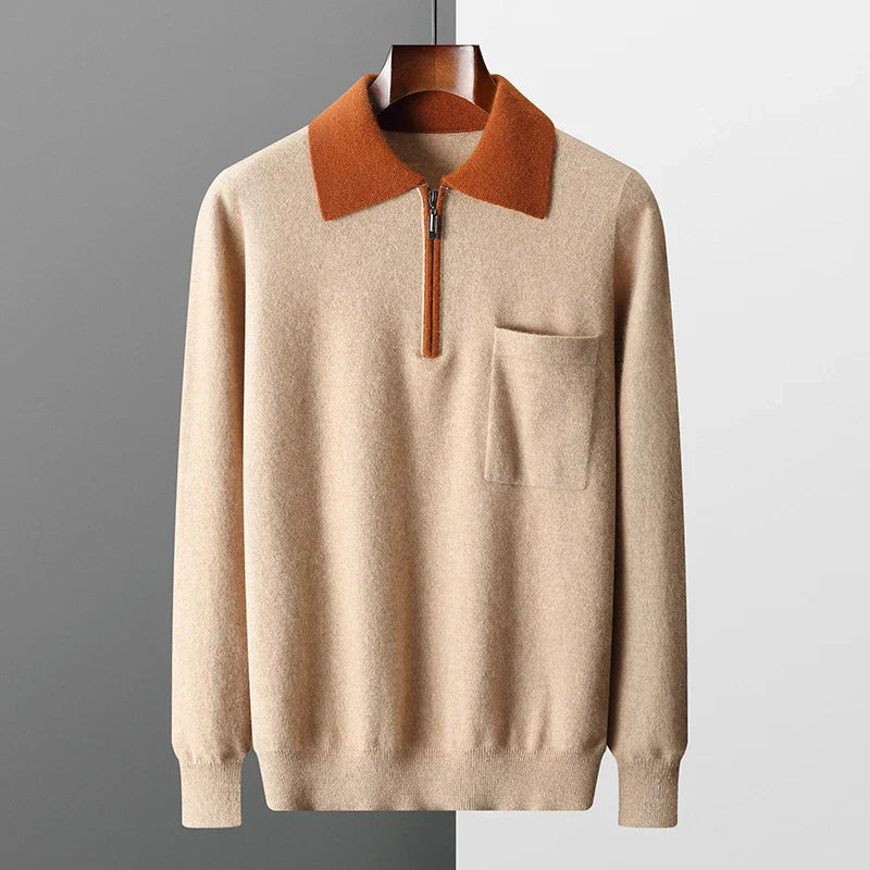 Polo zippé 100 % cachemire