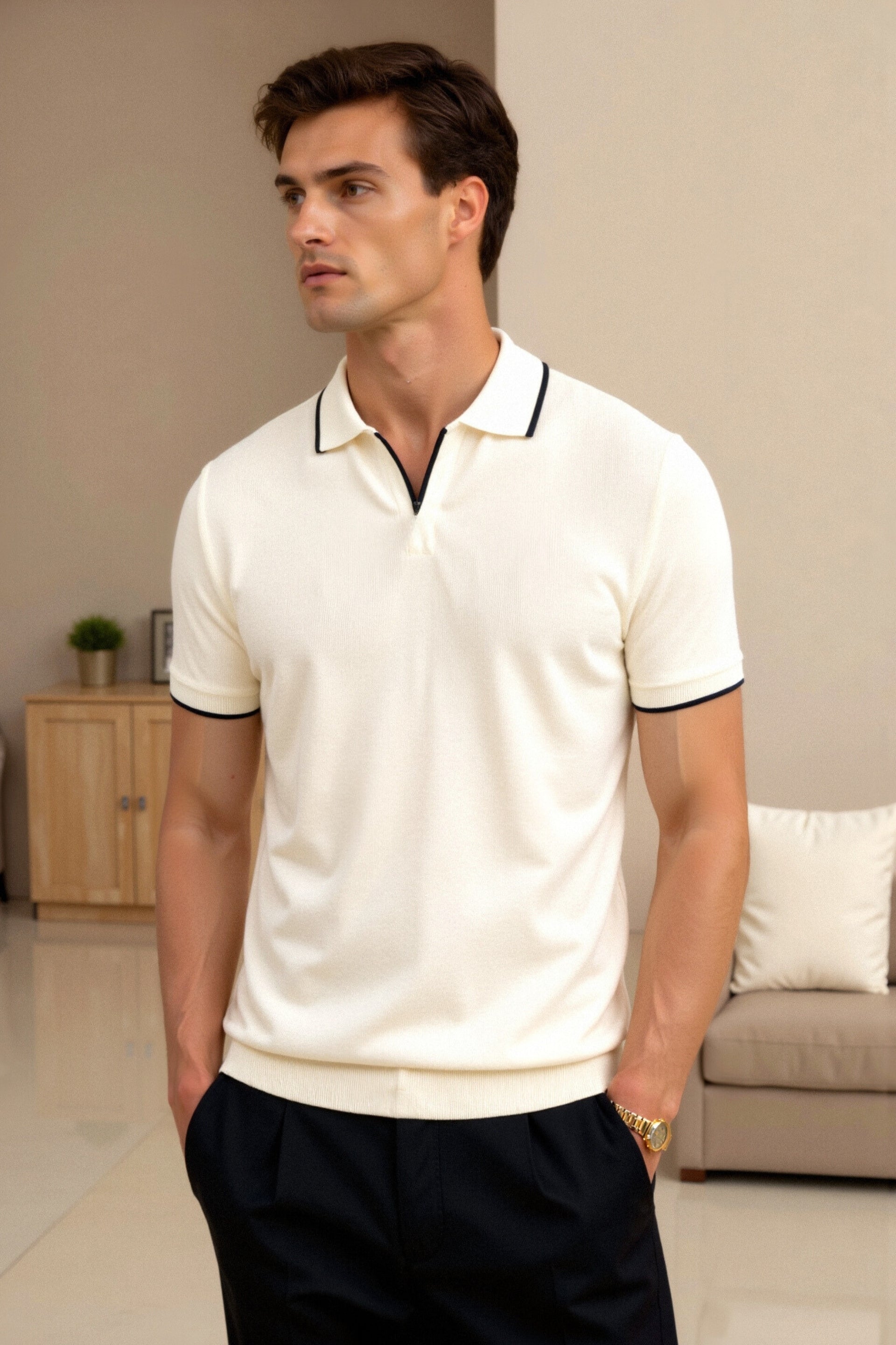 Polo ajusté contrasté