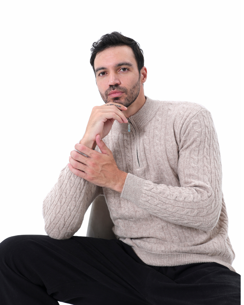 Pull demi-zip 100 % cachemire