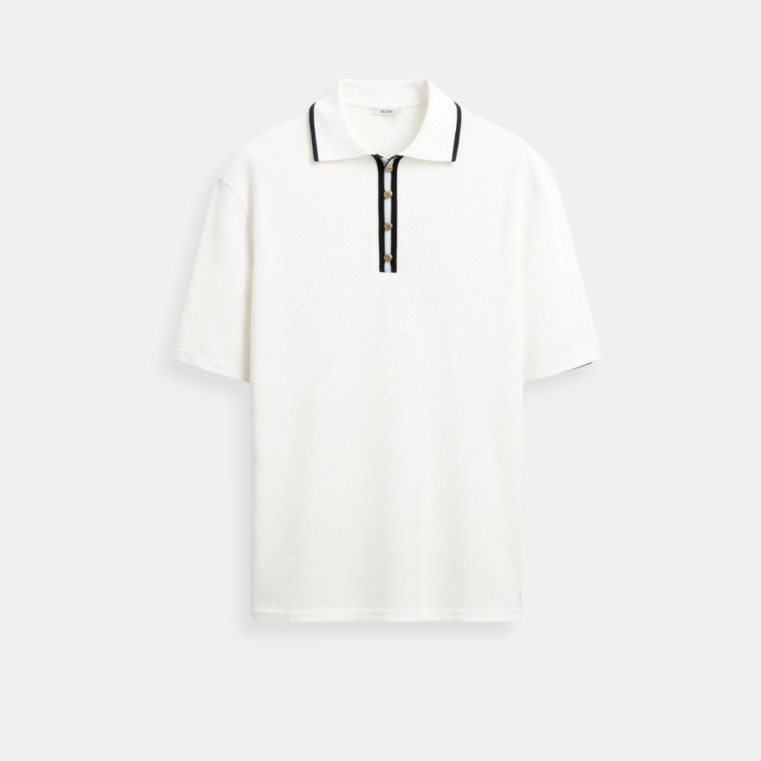 Polo boutonné à bordure élégante contrastée 