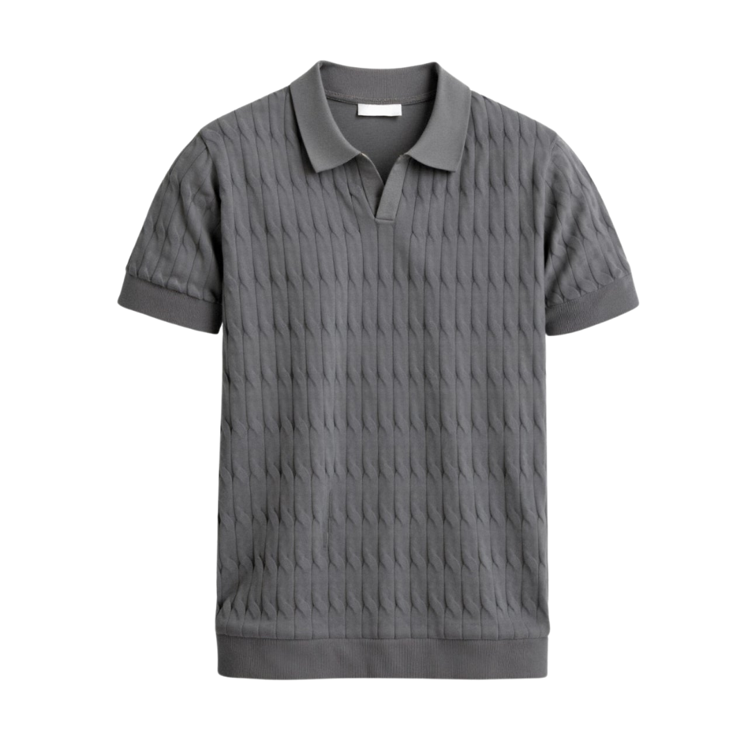 Polo en maille torsadée à col en V de qualité supérieure
