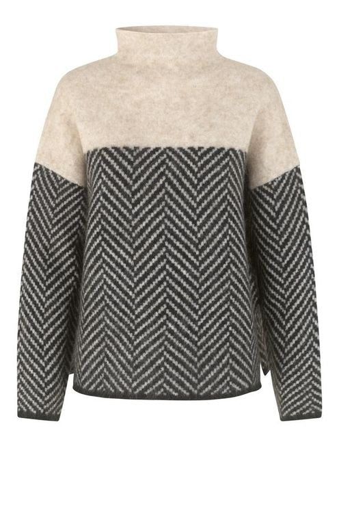 - sweater with high collar and Herringbone pattern